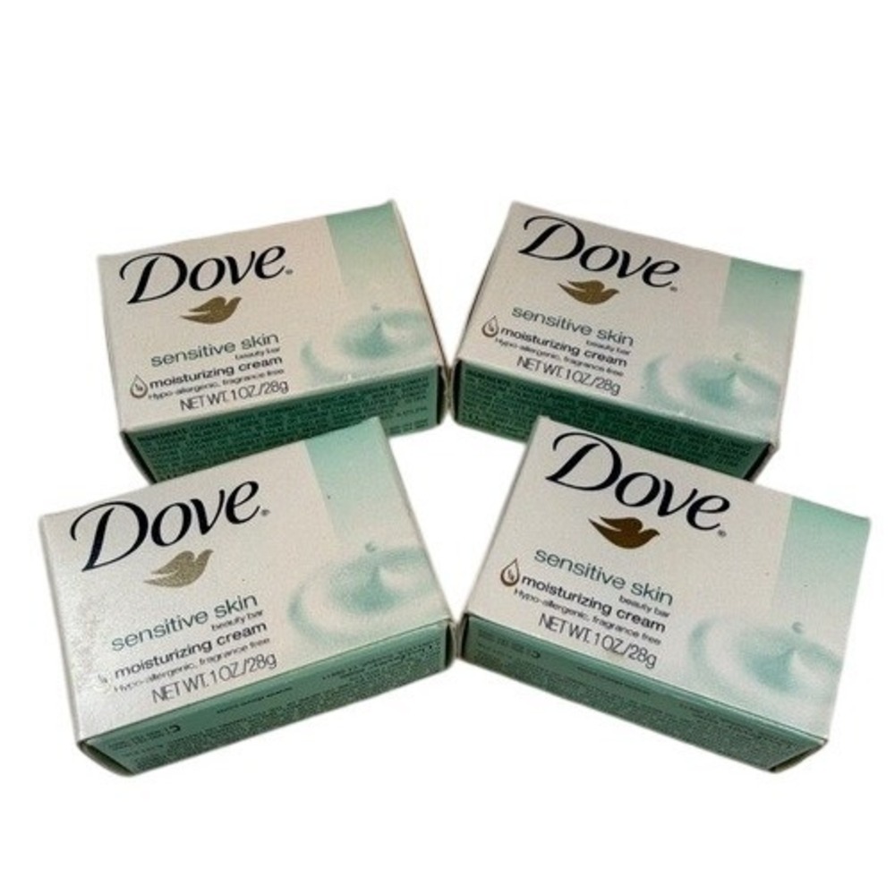 Dove Beauty Bar Sensitive Skin White Fragrance Free 4 Pack 1oz Travel Size